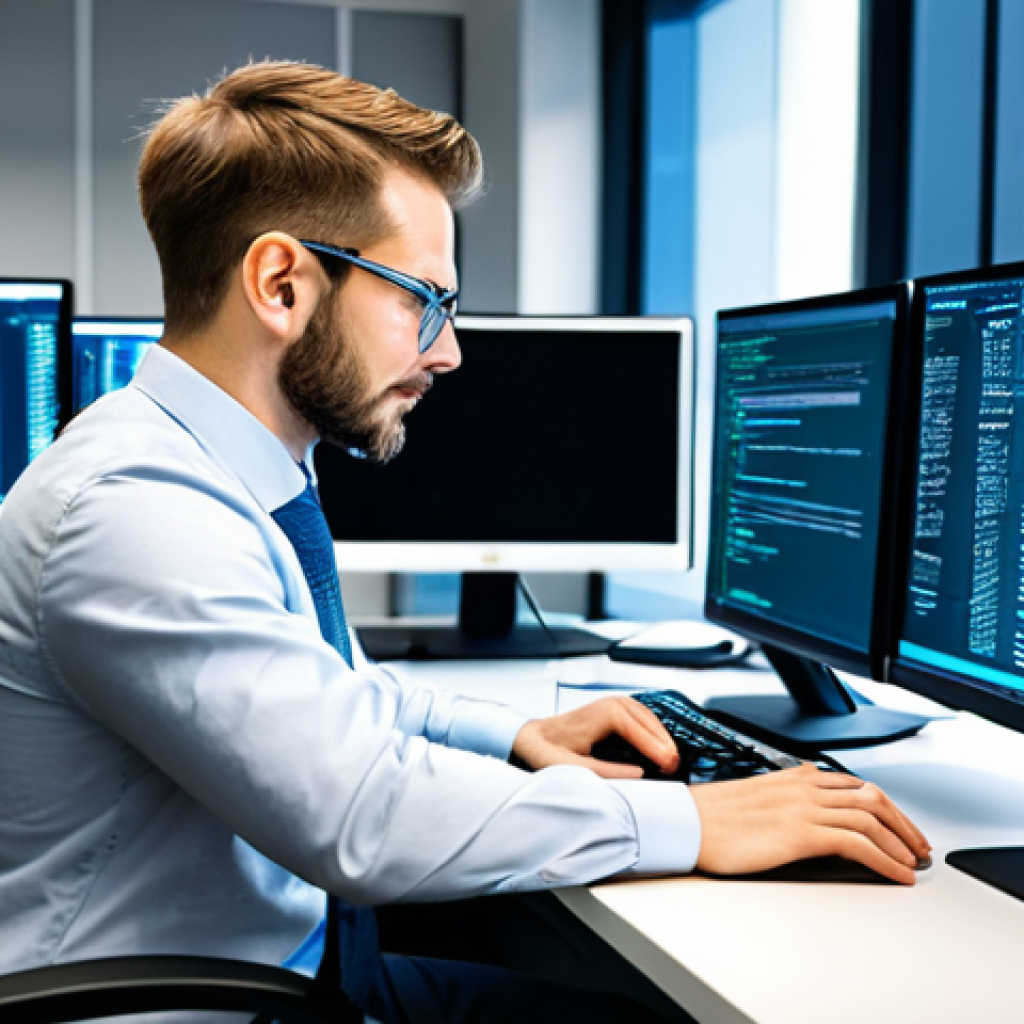 **

"A professional cybersecurity analyst, fully clothed in business casual attire, working at a clean desk with multiple monitors displaying code. The office environment is modern and brightly lit. Focus on the analyst's focused expression. Safe for work, appropriate content, perfect anatomy, well-formed hands, professional."

**