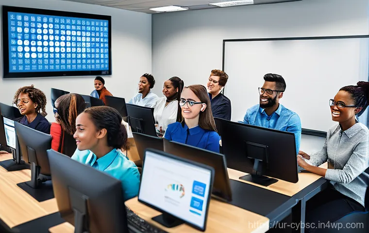 직원 사이버 보안 인식 수준 평가 방법 - **Prompt 1: The Subtle Threat in the Office**
    "A candid wide shot of a bustling, modern office e...