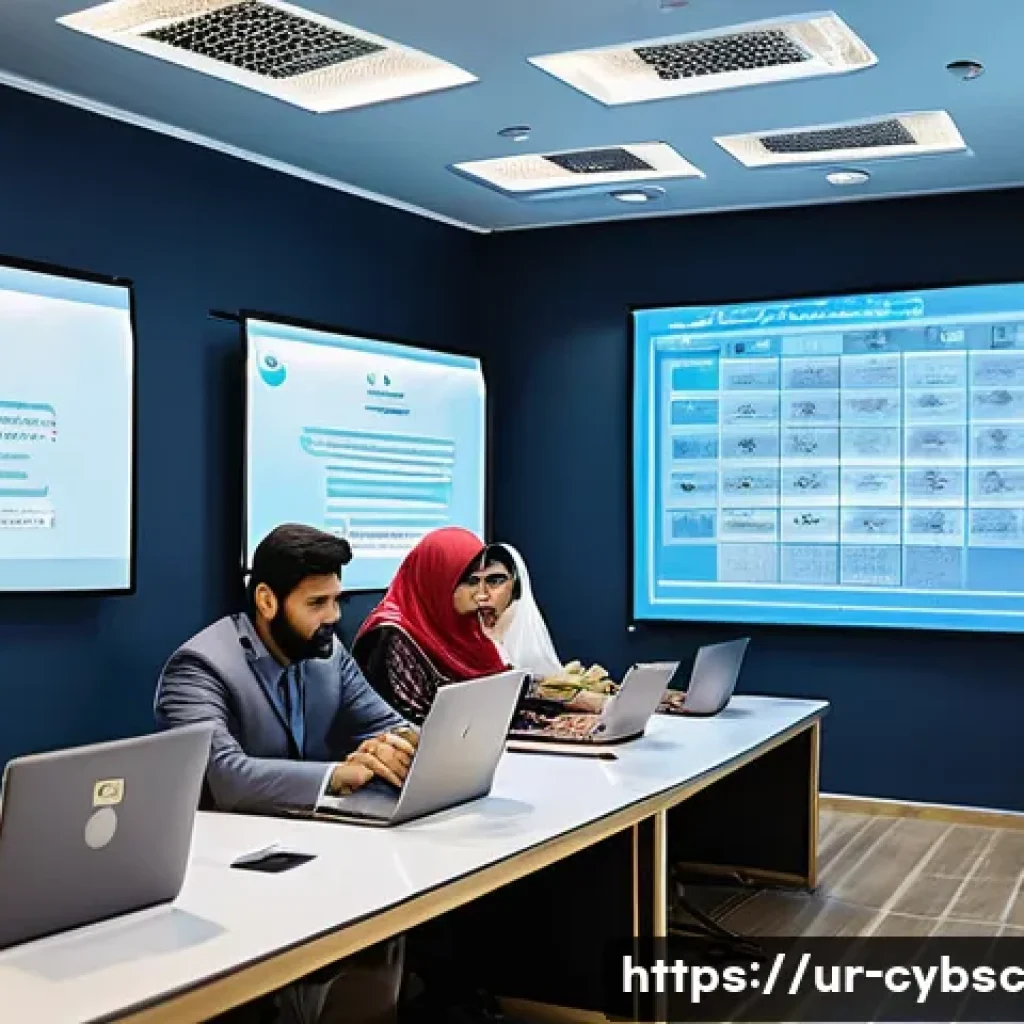 고용주가 알아야 할 사이버 보안 인식 교육 법률 - A modern corporate training room in Pakistan with diverse adult employees attentively participating ...
