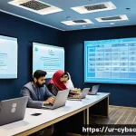 고용주가 알아야 할 사이버 보안 인식 교육 법률 - A modern corporate training room in Pakistan with diverse adult employees attentively participating ...