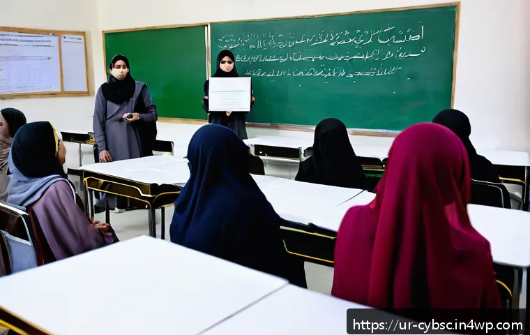 사이버 보안 인식 캠페인의 성공 요소 분석 - A modern classroom setting in a Pakistani school featuring a diverse group of students aged 12-16 at...
