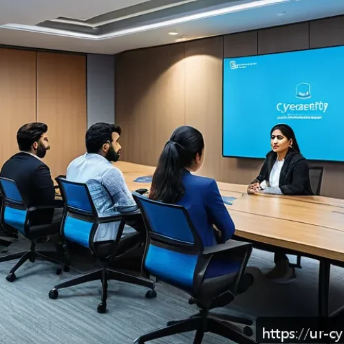 Home 17 사이버 보안 인식 교육에서의 다양한 접근 방식 - A diverse group of professional Pakistani office employees engaged in an interactive cybersecurity t...