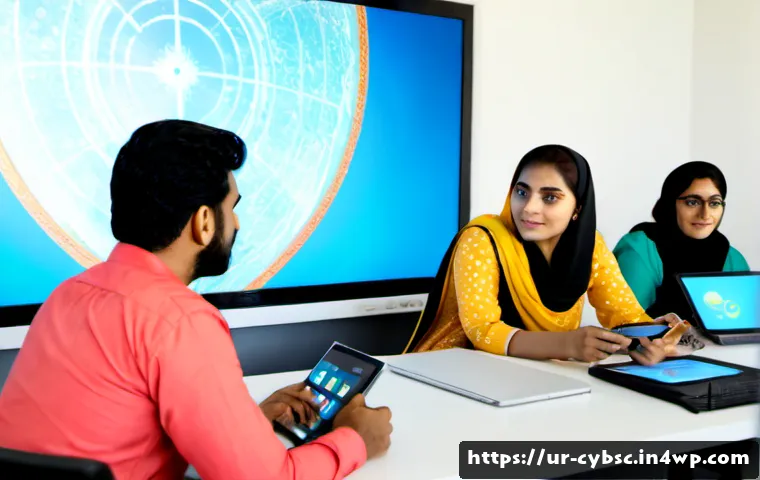 Home 17 사이버 보안 인식 프로그램의 글로벌 트렌드 분석 - Photorealistic cybersecurity awareness workshop in a modern Karachi office, diverse Pakistani profes...